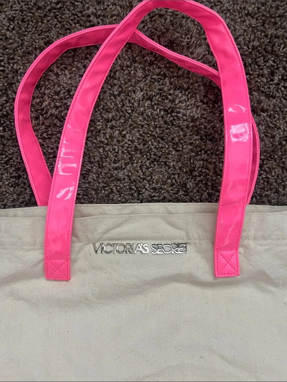 Victoria's Secret Pink and Cream Patent-Trim Tote